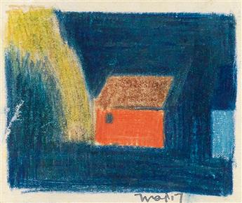 OSCAR BLUEMNER Group of 5 color pencil and pencil landscape drawings.